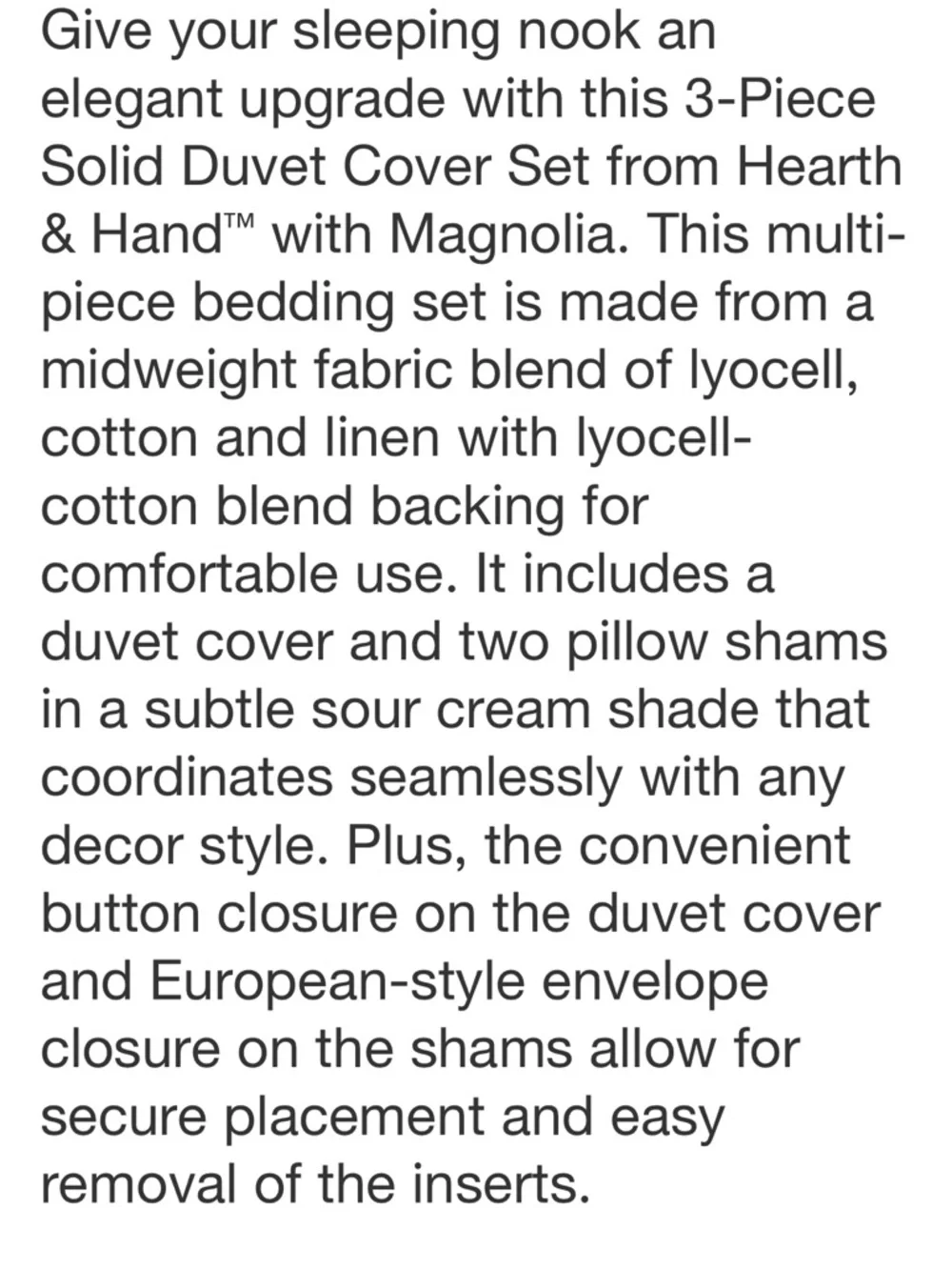 HEARTH & HAND NWT 3pc King Solid Duvet Cover Set -Sour Cream